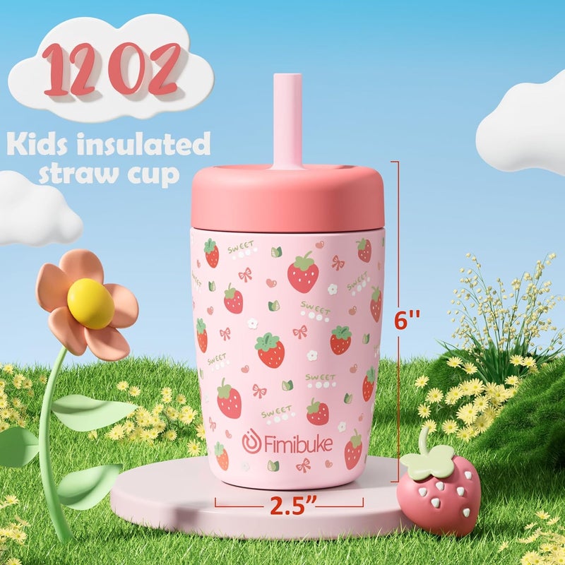 Fimibuke Kids & Toddler Cups Spill Proof, 12 OZ Capybara Insulated Sippy Cups for Toddlers Boys Girls, Toddler Straw Tumbler, Stainless Steel Kids Water Bottle with Twist Lids & Silicone Straw, 1 Pack - Image 2